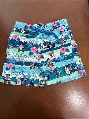Kids Buc-ees Blue Tropical Print Swim Shorts with Drawstring Waist
